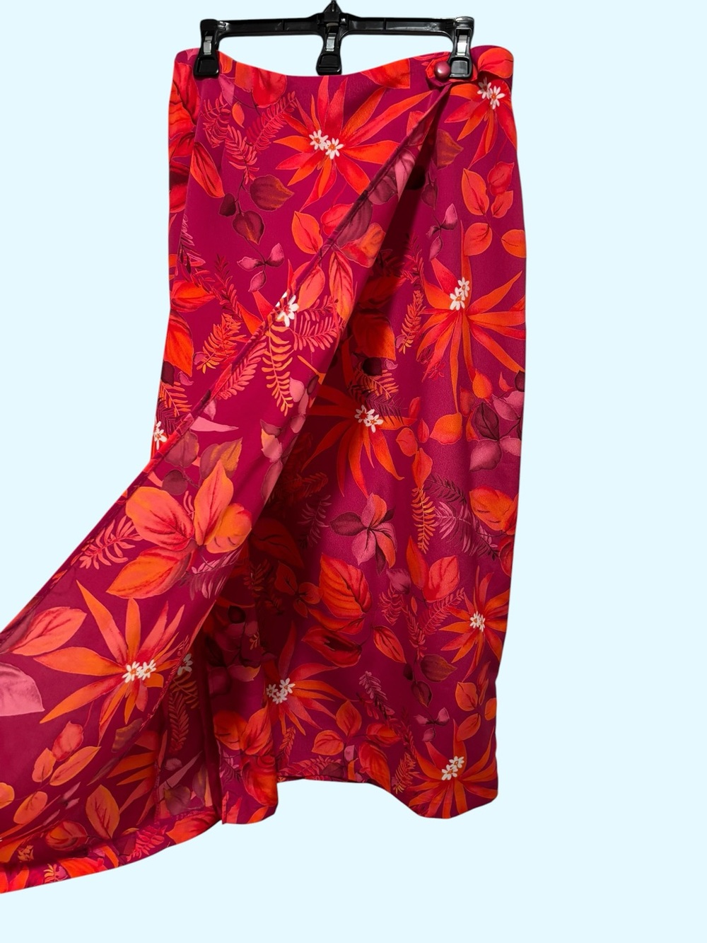 Tropical Floral Wrap Sarong in Magenta and Red-Orange Size 16